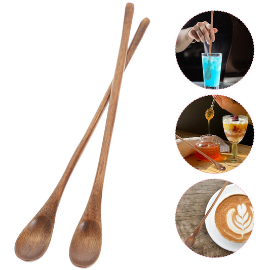 2PCS Coffee Spoon Long Handle Coffee Spoon Japanese Stirring Small Wooden Spoon Retro Honey Spoon Nanmu Small Soup Spoon