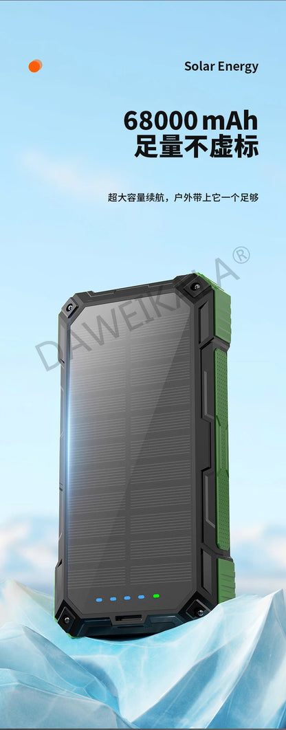 Solar panels Power bank Wireless charging solar phone charger 68000mAh with outdoor lighting Phone Charger 15W Wireless charging