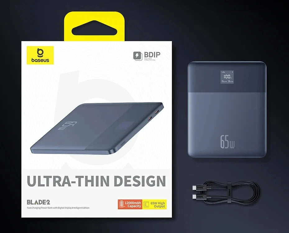 Baseus Power Bank 65W 12000mAh PD Fast Charging Digital Remaining Battery for iPhone 16 Pro Max Huawei Sumsang Notebooks Laptops