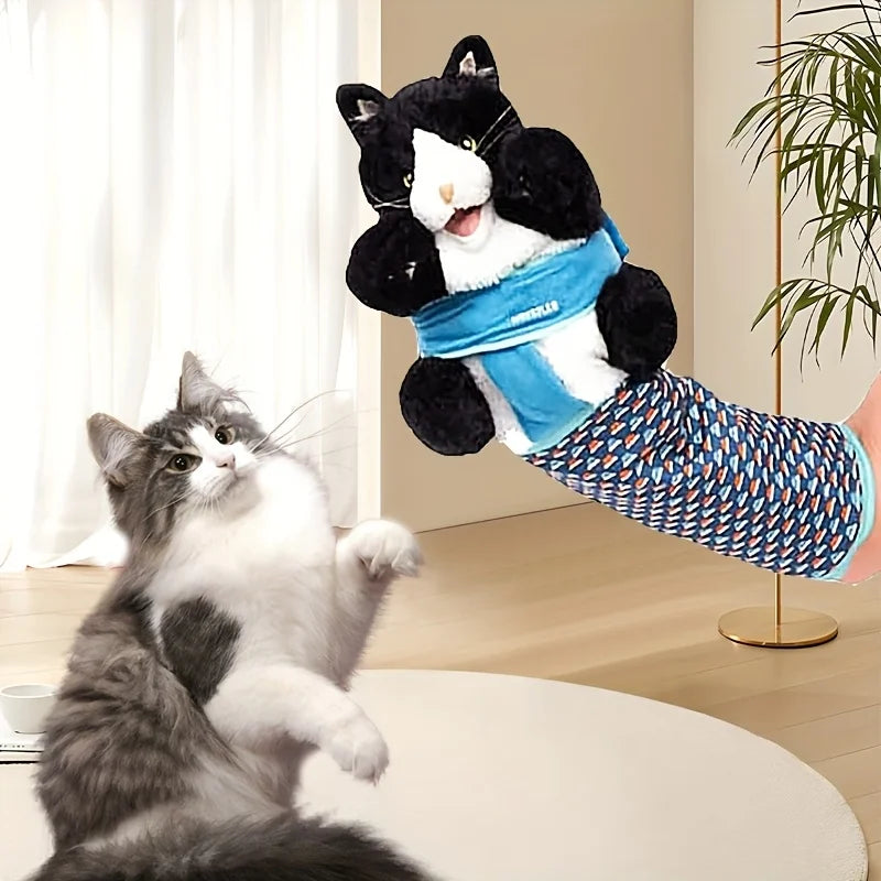 Interactive Cat Puppet Toy - Durable Plush Hand Wrestling Toy with Tough Padding | Safe Play for Mental Stimulation & Bonding