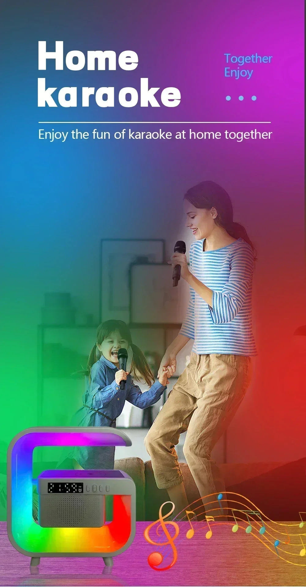 Multifunctional Atmosphere RGB Desk Clock Nightlight Wireless Charger Bluetooth Speakers for iPhone Samung Xiaomi Fast Charging