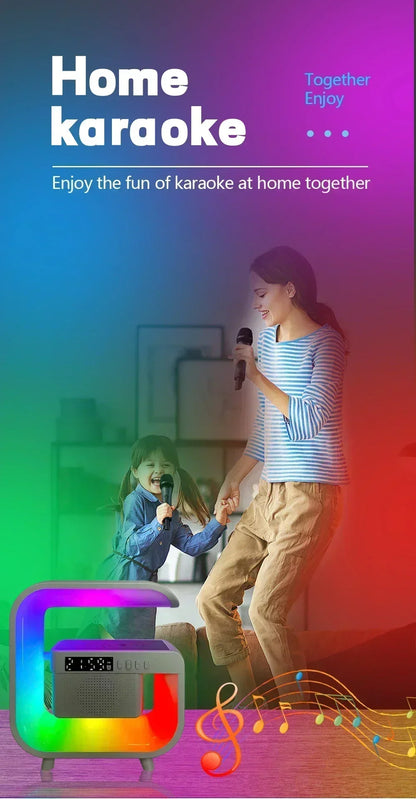 Multifunctional Atmosphere RGB Desk Clock Nightlight Wireless Charger Bluetooth Speakers for iPhone Samung Xiaomi Fast Charging