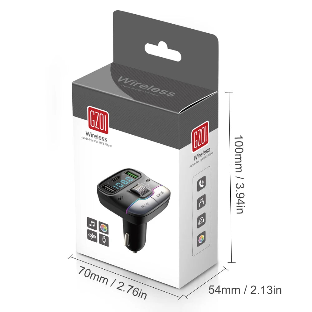 Bluetooth 5.3 Car FM Transmitter Wireless Bluetooth Car Adapter MP3 Player Handsfree Call Dual USB PD Fast Charger Roller Wheel