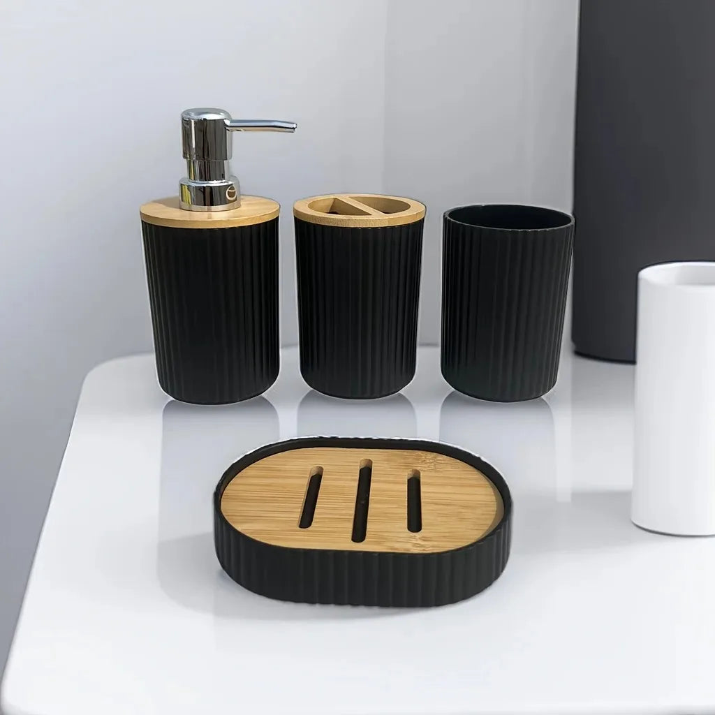 4pcs Bathroom Accessories Set Plastic Bathroom Accessories Toothbrush Holder Mouthwash Cup Soap Dispenser Soap Dish