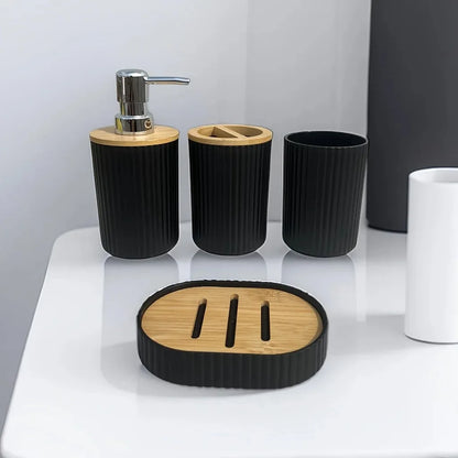4pcs Bathroom Accessories Set Plastic Bathroom Accessories Toothbrush Holder Mouthwash Cup Soap Dispenser Soap Dish