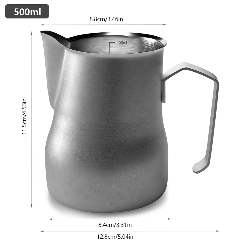 Milk Frothing Pitcher Jug 350/500ML Stainless Steel Coffee Milk Frothing Jug for Espresso Latte Art Barista Steam Milk Jug