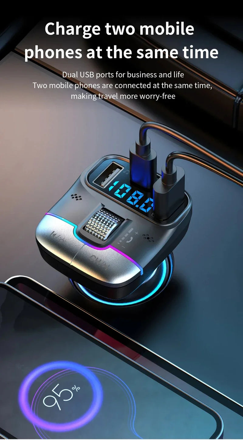 Xiaomi FM Transmitter Bluetooth 5.4 Hands-Free Portable Car AUX Radio Modulator MP3 Player with Fast Charging Adapter