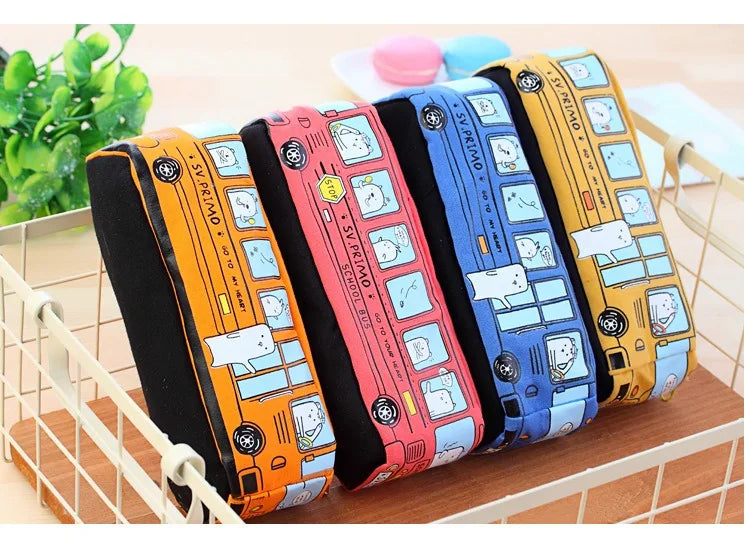 1PCS Creative Large Capacity Student Bus Cartoon Car Pencil Bag Office Culture and Educational Supplies