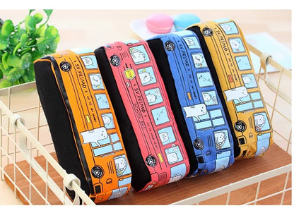 1PCS Creative Large Capacity Student Bus Cartoon Car Pencil Bag Office Culture and Educational Supplies