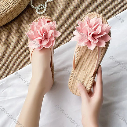 Comemore Flowers Flip Flops for Women Fashion Open Toe Light Flat Bottom Casual Women Slides Indoor Outdoor Women's Beach Shoes