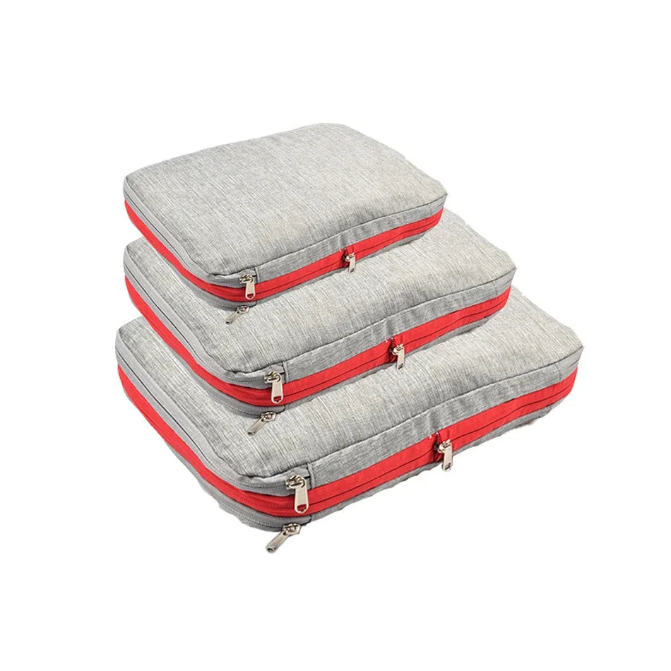 3PCS Set Travel Compression Packing Cubes Double Layer Portable Pouch Waterproof Nylon Storage Bags for Clothes Shoes Suitcases