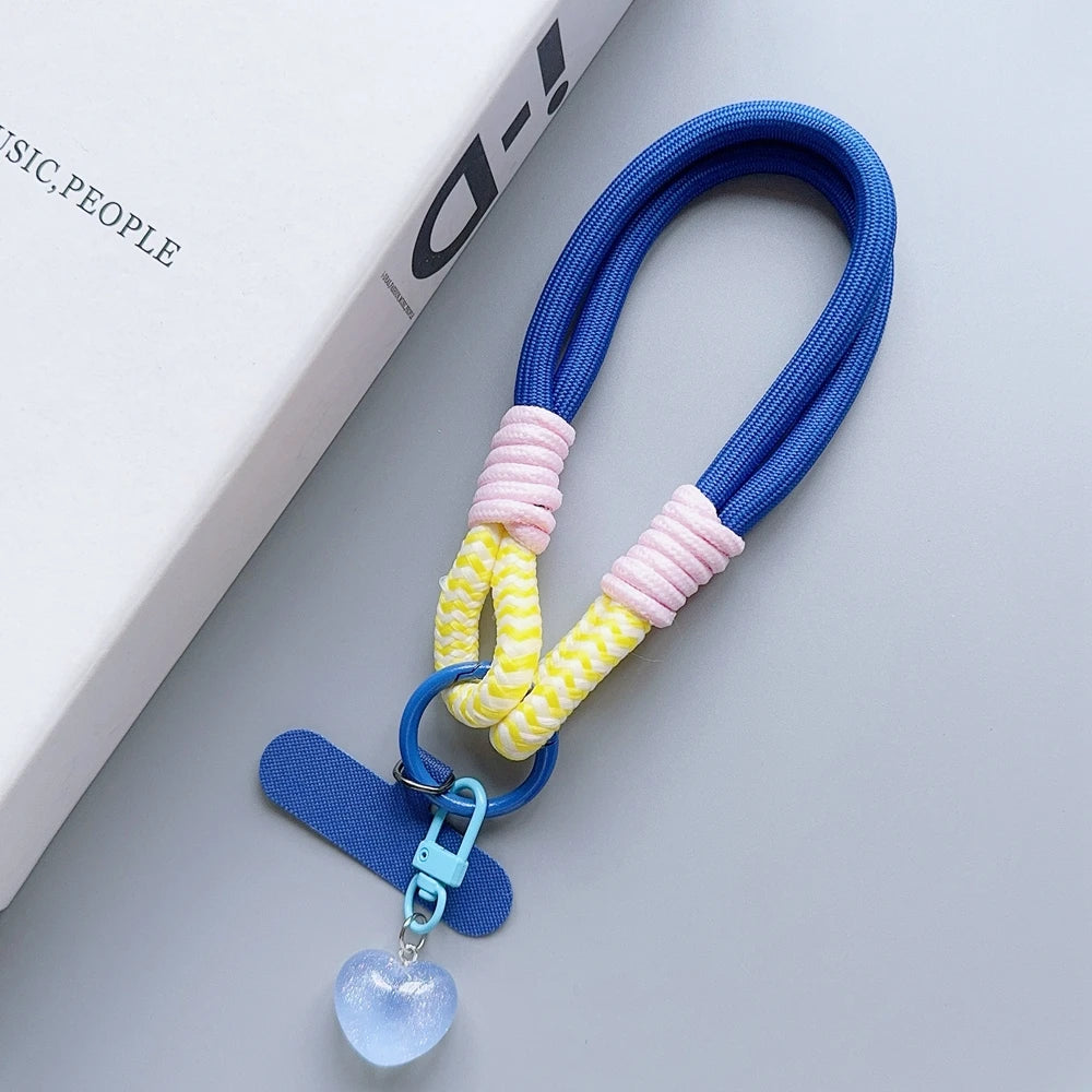 Universal Braided Mobile Phone Lanyard Strap Cartoon Star Hanging Chain Ring Cord with Patch Wrist Strap Cell Phone Detachable