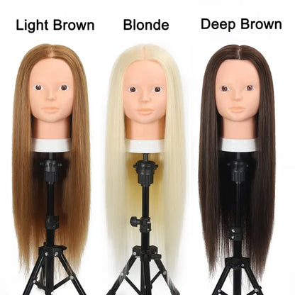 Cosmetology Mannequin Head with 80% Real Hair For Hairdresser Training Practice Long Straight Human Hair Mannequin Doll Head