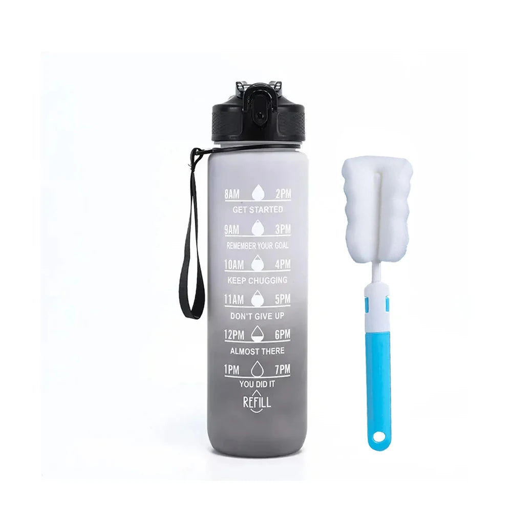 1L Water Bottle With Straw 32oz Water Bottle With Time Marker Motivational Tritan, Bpa Free Leak Proof Water Cup with Brush