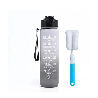 1L Water Bottle With Straw 32oz Water Bottle With Time Marker Motivational Tritan, Bpa Free Leak Proof Water Cup with Brush