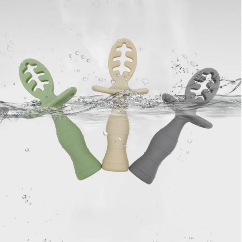 Children's Silicone Spoon Baby Soft and Resistant To Falling Infant Feeding Training Spoon Kids Auxiliary Food Spoon For Gifts