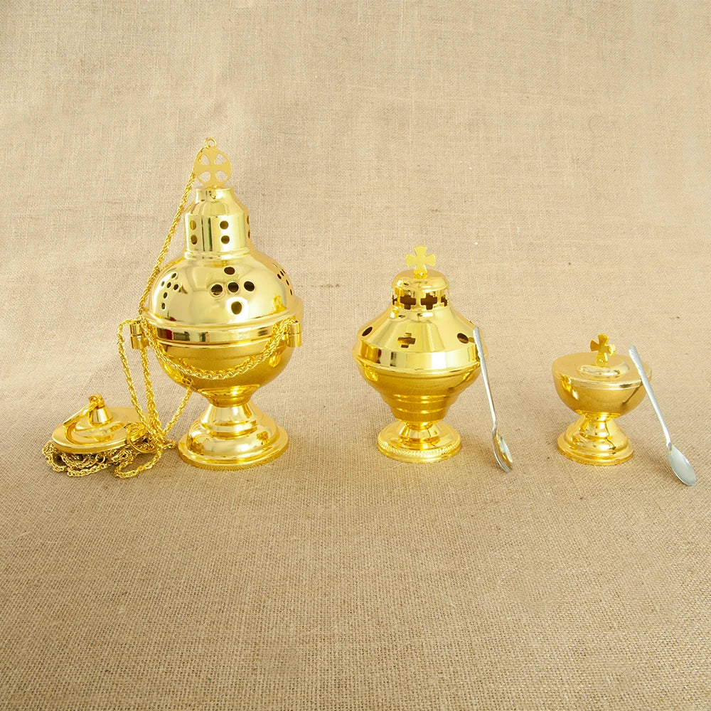 HT Church Supplier High Polished Gold Plated Hanging Incense Burner Orthodox Censer Church Home Decoration Catholic Chalice
