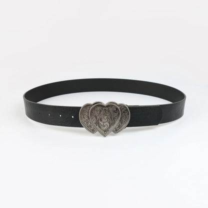 Vintage Heart Leather Belt Love Buckle Retro Embossed Belt Men's Pattern Belt Ethnic Belt Western Jeans Belt Goth