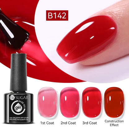 UR SUGAR 7ml Pale Pink Rubber Base Gel Nude Color Semi Permant Soak Off UV LED Self-leveling Gel Varnishes Great Coverage