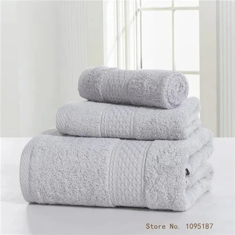 Towel Set 100%Cotton Terry Cloth Face+Bath+Hand Towels for Home Hotel Bath Room Adult Kids, 70*140cm Grey White Beach Towel