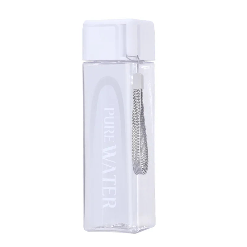 Portable Plastic Water Cup Square Bottle with Hand Strap Milk Cup Creative Frosted Portable Cup Student Sports Water Bottle