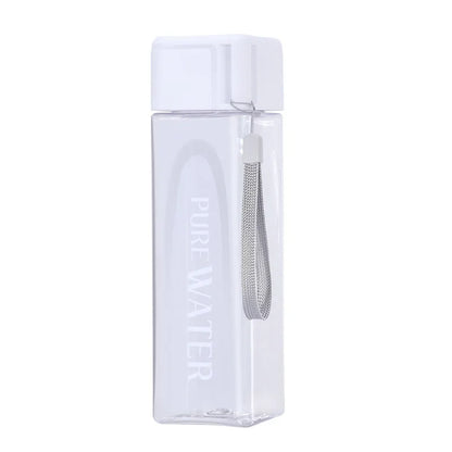 Portable Plastic Water Cup Square Bottle with Hand Strap Milk Cup Creative Frosted Portable Cup Student Sports Water Bottle