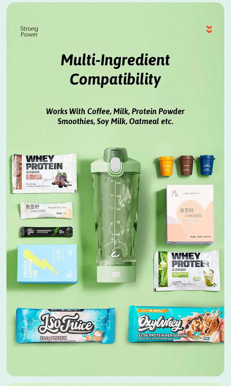 Portable Mixing Cup 600ml Protein Shaker Bottle Fully Automatic Blender Kettle USB Rechargeable Multipurpose for Gym Outdoor