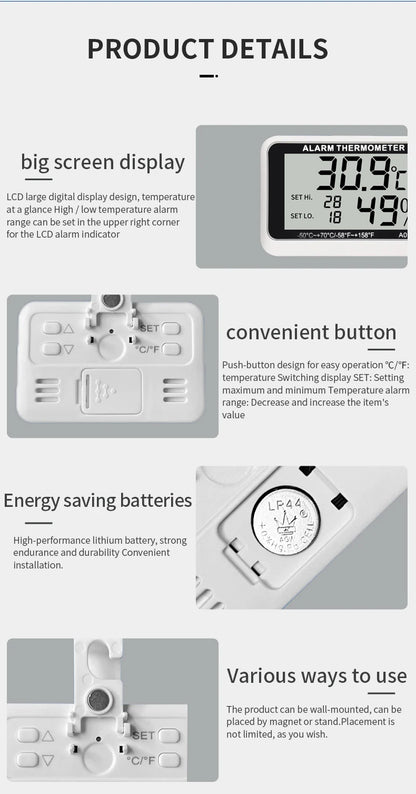 Fridge Thermometer With Hook Anti-Humidity Refrigerator Freezer Electric Digital Thermometer Temperature Monitor LCD Display