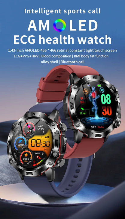 Sapphire 2025New Health managed Smart Watch Health measure Blood Fat Uric Acid Call ECG+PPG blood pressure Health Smartwatch IOS