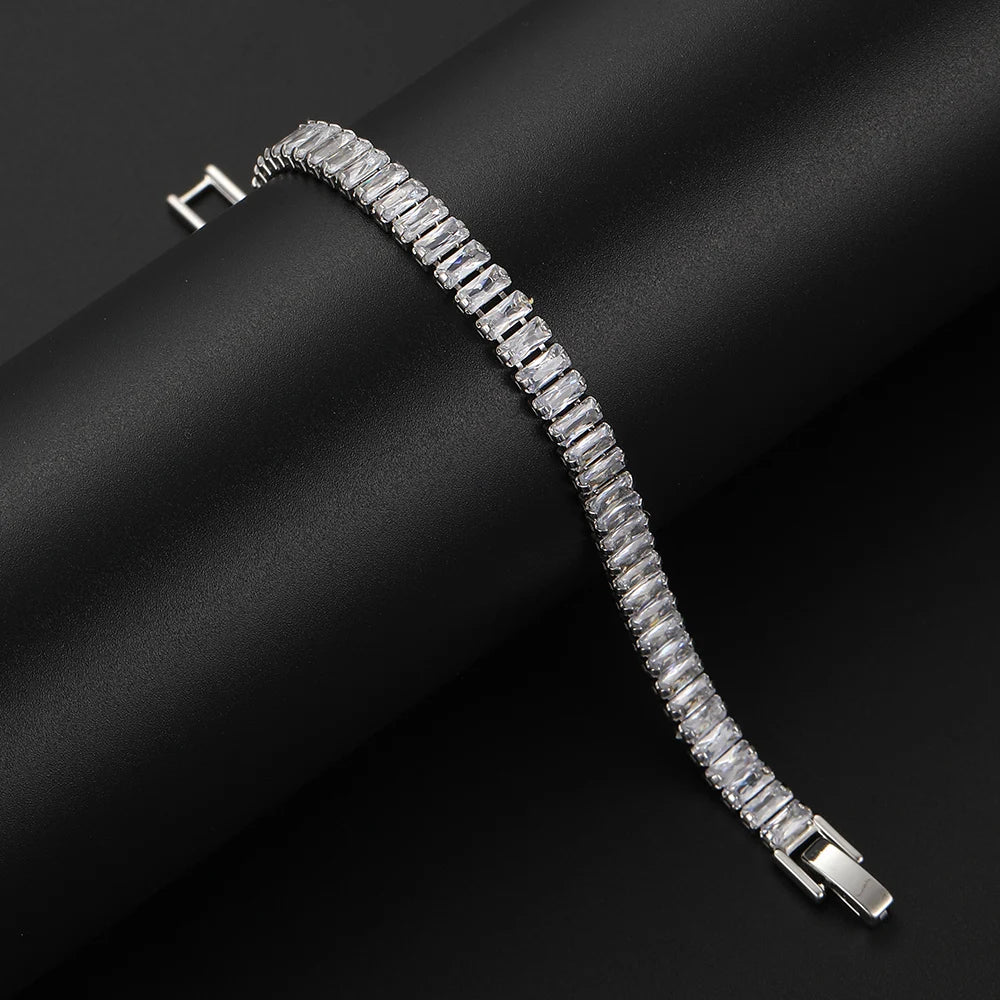 Sparkling Cubic Zircon Tennis Bracelets for Women Luxury Dainty Stackable Silver Color Chain Crystal CZ Banquet Wedding Jewelry