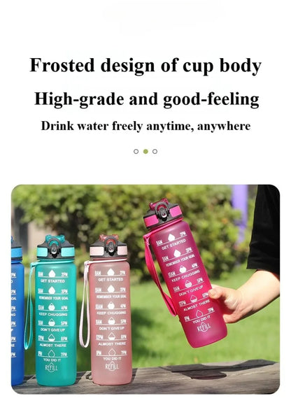1L 1000ml Water Bottle Liter Stay Hydrated  Material Plastic Sport Bottle Reminder Times Sports Outdoor Fitness Office Running