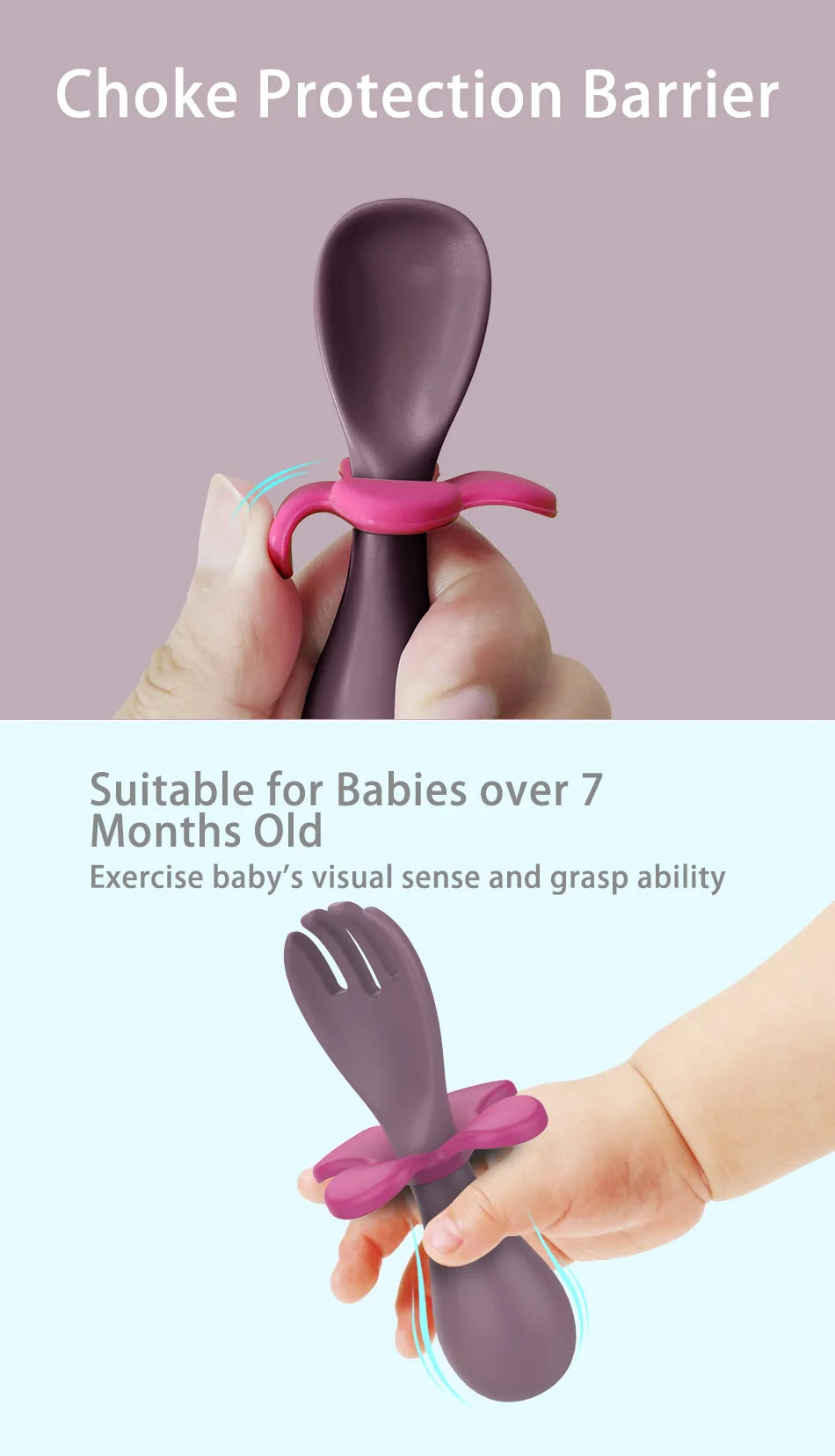 2pcs/set Food Grade Silicone Mini Fork Spoon For Baby petal  Print Utensils Set Feeding Spoon Learn To Eat Children's Tableware