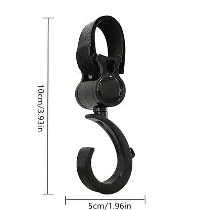 Rotating Stroller Hooks Durable ABS Black  Multi Purpose Shopping Bag Clips for Diaper Essentials Organization Gear Organization