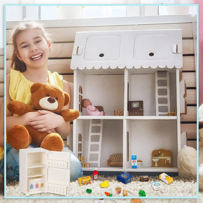 1:12 Miniature Dollhouse White Refrigerator Toy Mini Fridge Toy Simulated Food Pretend Play Toys Kitchen Furniture Home Decor