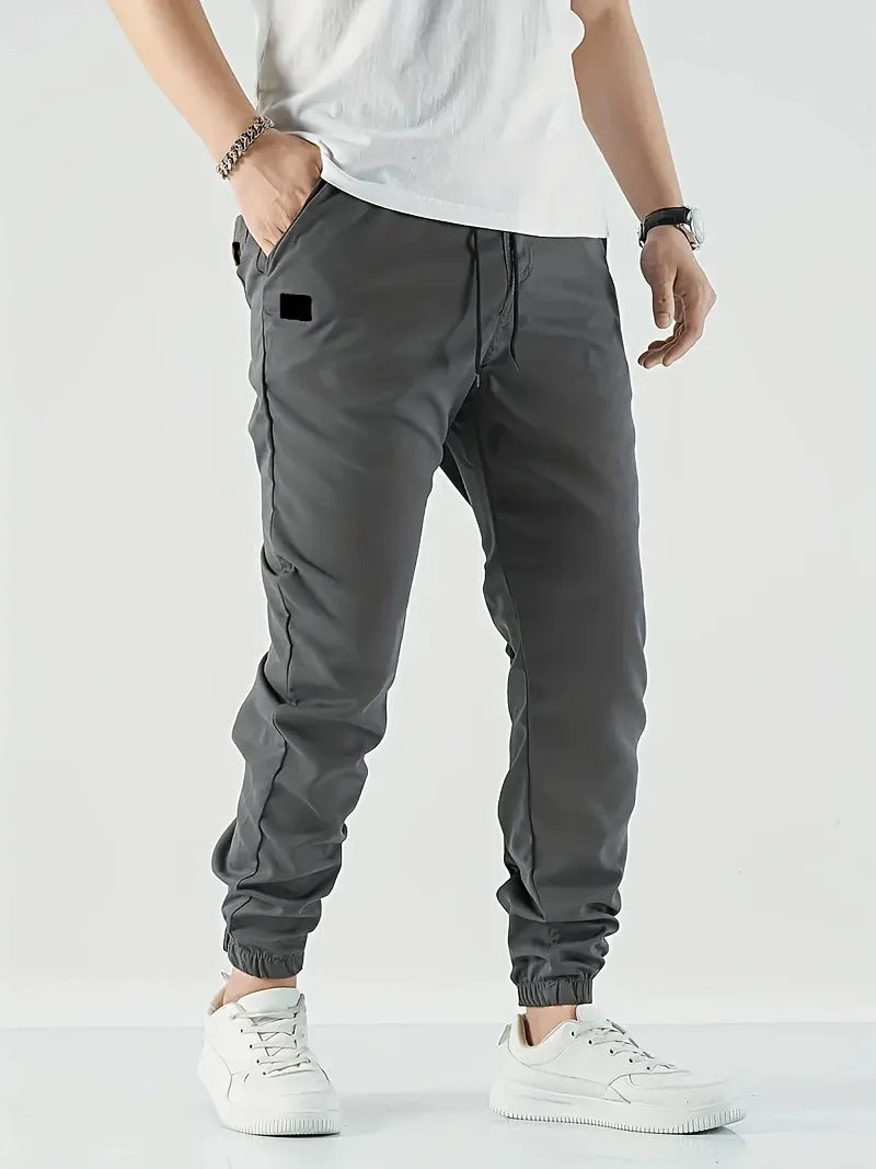 Joggers' Sports Pants, Men's Pants, Track And Field Sports Casual Solid-color Patchwork Pants, Slightly Elastic Trendy Pants
