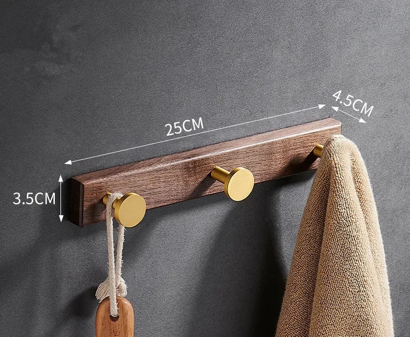 Tuqiu Robe Hook,Clothes Hook,Towel hanger, Wood and Aluminum Towel Hooks kitchen hooks Brushed gold bathroom accessories
