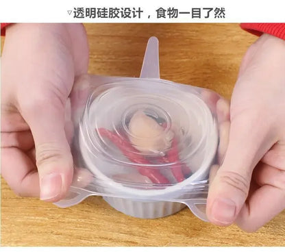 6PC Silicone Cover Reusable Durable For Fresh Food Leftovers Keep Food Fresh Washable Cookware Bowl Microwave Cover Stretch Lids