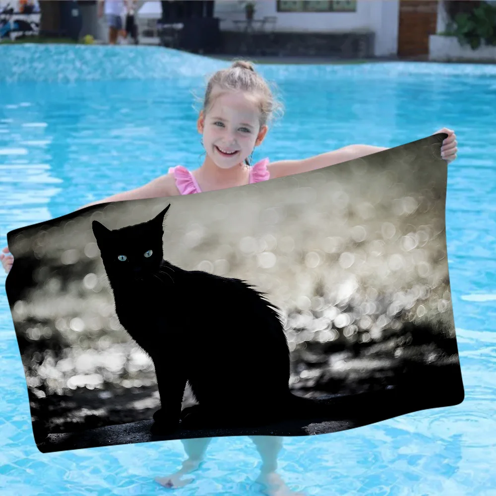 Black Cat Cartoon Beach Towel Cute Kawaii Room Decor Bath Girls Children Hand Towels For Bathroom Shower