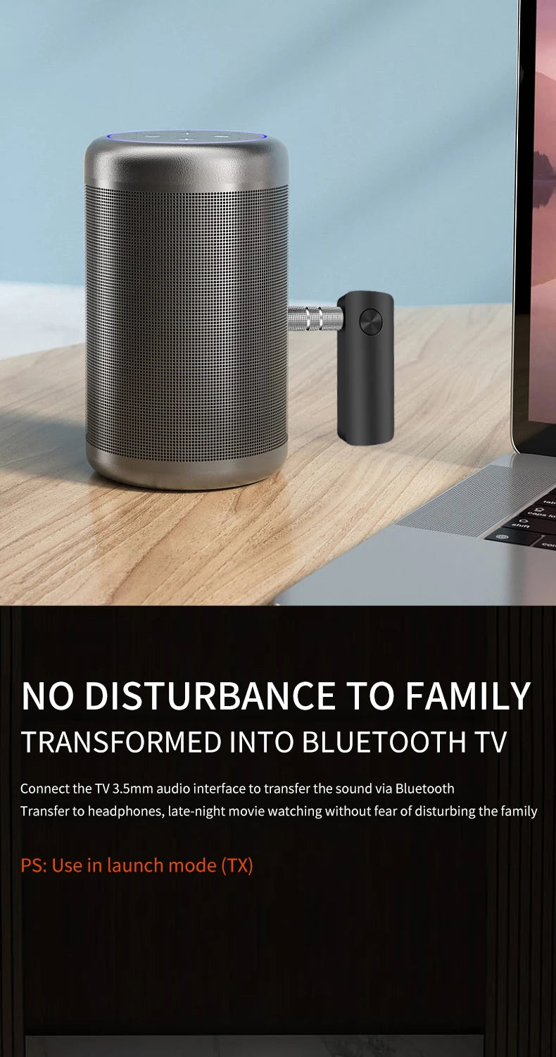 2-In-1 Wireless Audio Adapter Bluetooth 5.4 Receiver Transmitter 3.5mm AUX Lossless Sound MIC For Car Speaker TV PC Airplane