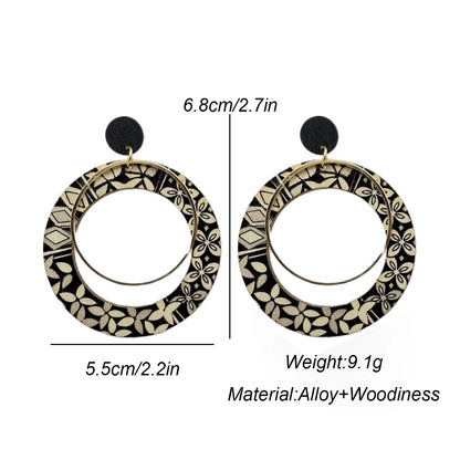 Bohemian Ethnic Big Colorful Painted Wooden Earrings for Women Creative Design Geometric Statement Dangle Earring Female Jewelry