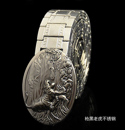 Men's belt metal stainless steel belt silver dragon retro-cologne silver belt high-end designer steel belt personality belt