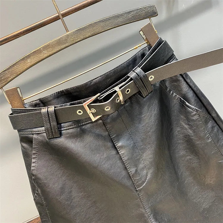 Palazzo Pants Women's Pants Imitation Leather Trousers 2023 New Autumn And Winter Pu Pencil High Faux pants