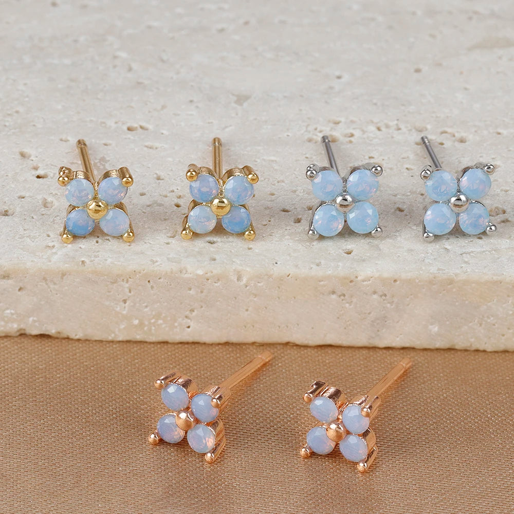 Stainless Steel Dainty Flower Stud Earring for Women Piercing Cartilage Ear Ring Colorful Zircon Women's Aesthetic Jewelry Gift