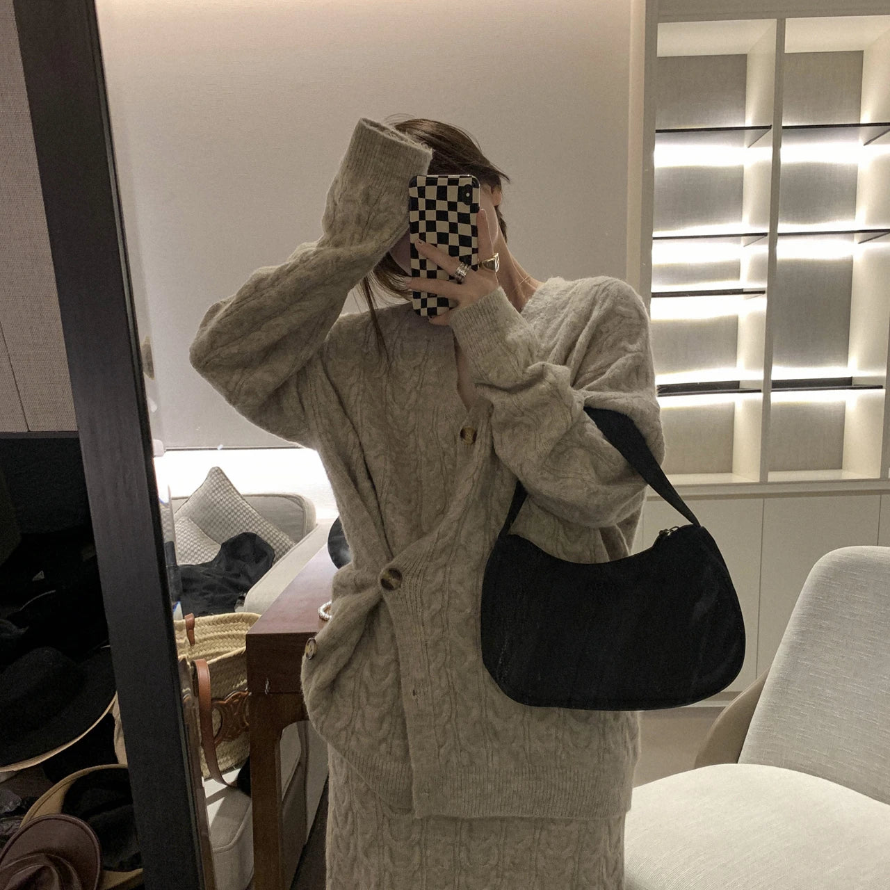 Women Sweater Winter 2 Piece Sets Elegnat Knitted Suits Female Sweaters Vintage Womens Skirt High Waist Autumn Vintage Vestidos