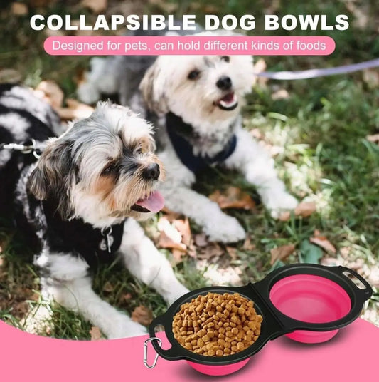 2 in 1 Dog Bowl Portable Folding Pet Double Bowl Collapsible Silicone Water Bowls for Dog Outdoor Travel Cat Dog Feeding Bowl