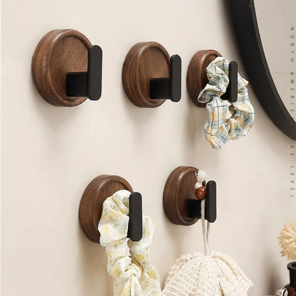 Self Adhesive Wall Hooks Walnut Hanging Hooks For Kitchen Bathroom Solid Hook Coat Storage Hook Home Towel Key Bag Decor Holder