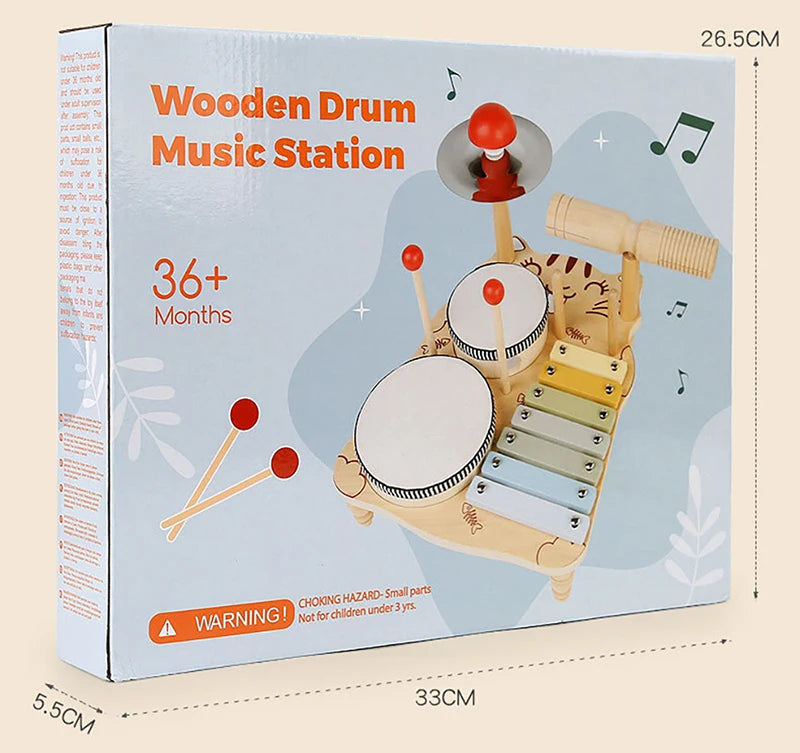 Wooden Music Toys For Babies Children's Multifunctional Music Knocking Table Early Education Kids Drum Set Music Toy Baby Gift