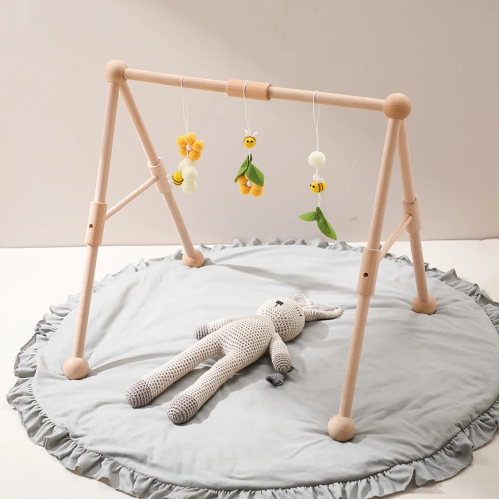 Baby Toys Play Gym Wood Baby Toy 0 to 6 Months Activities for Baby Wooden Newborn Furniture Baby Activity Gym Baby Rattle Toys