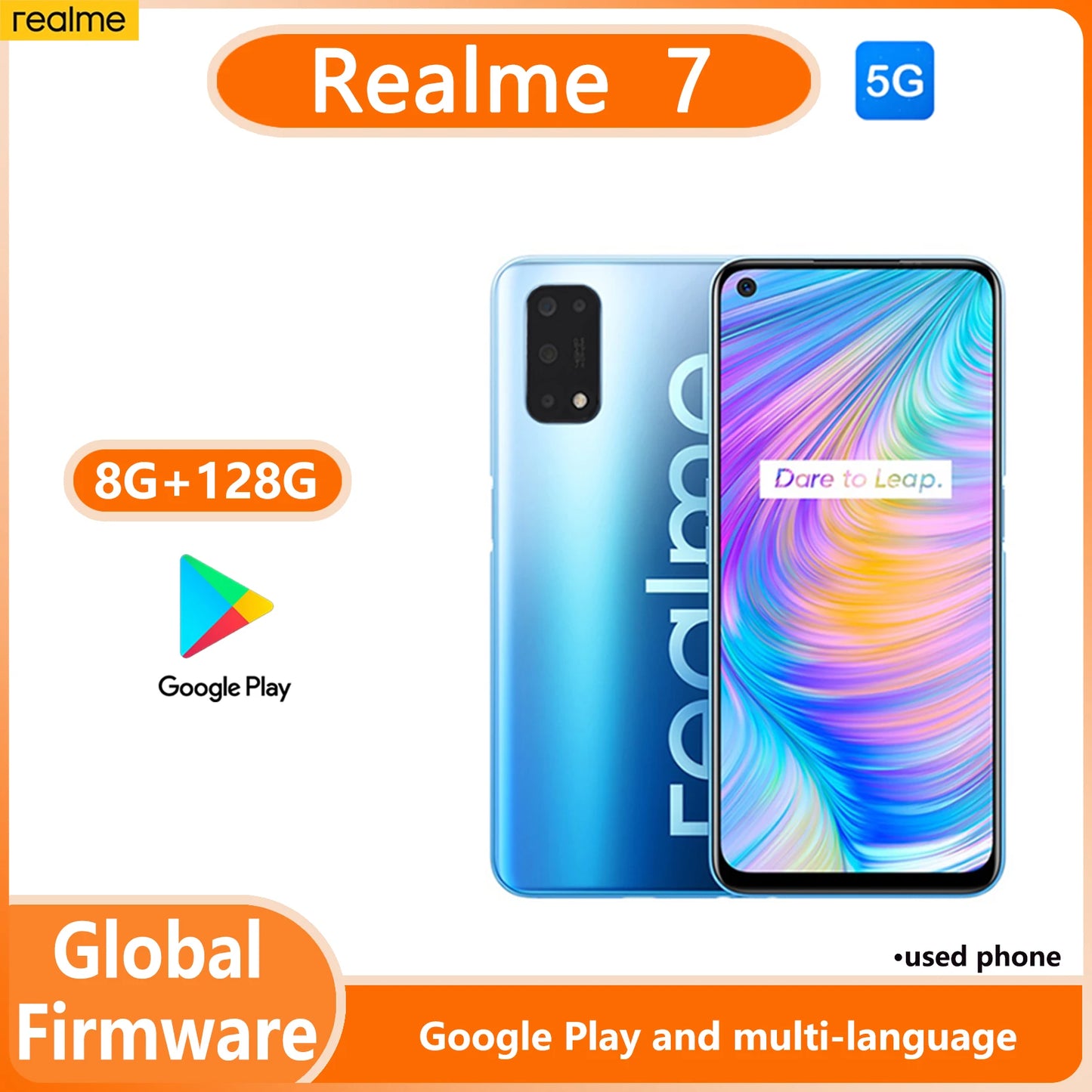 OPPO Realme 7 5g Smartphone Global firmware MTK Dimensity 720 8GB 128GB realme UI 3.0 main camera 48MP+16MP Used Phone