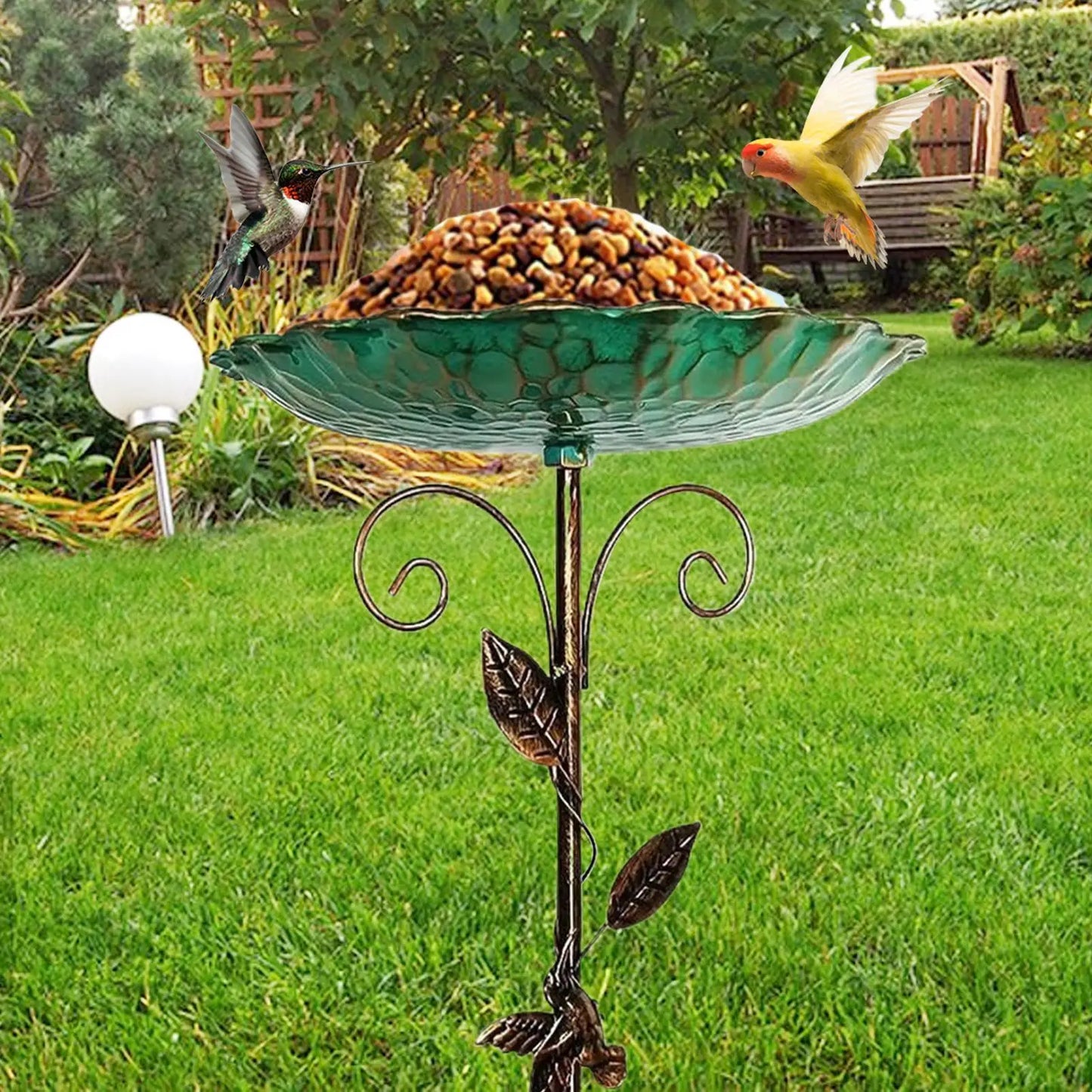 Birdbaths for Outdoors Garden Birdfeeder Standing Metal Bird Feeder Bowl Height Adjustable Winterproof Decorations for Yard